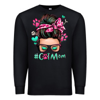 Black cat mom messy bun Premium Sweatshirt - Zillion Design Studio