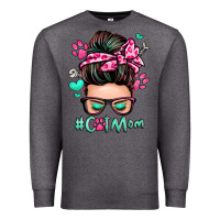 Charcoal Heather cat mom messy bun Premium Sweatshirt - Zillion Design Studio
