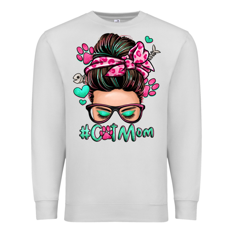 Cat Mom Messy Bun Premium Sweatshirt by Zillion Design Studio | Teevron