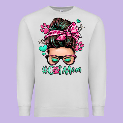 Cat Mom Messy Bun Premium Sweatshirt Designed By Zillion Design Studio