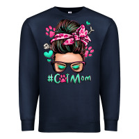 Navy cat mom messy bun Premium Sweatshirt - Zillion Design Studio