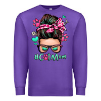 Purple cat mom messy bun Premium Sweatshirt - Zillion Design Studio