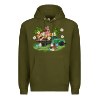 Army Green easter truck with bunny Premium Hoodie - AdoDesignShop