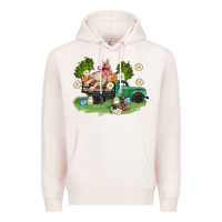 Pale Pink easter truck with bunny Premium Hoodie - AdoDesignShop