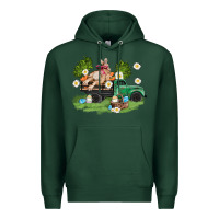 Sports Green easter truck with bunny Premium Hoodie - AdoDesignShop