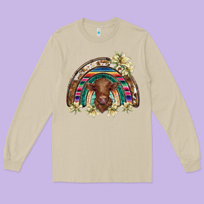 Scottish Calf Rainbow Long Sleeve Tee Designed By Barkaloodesign
