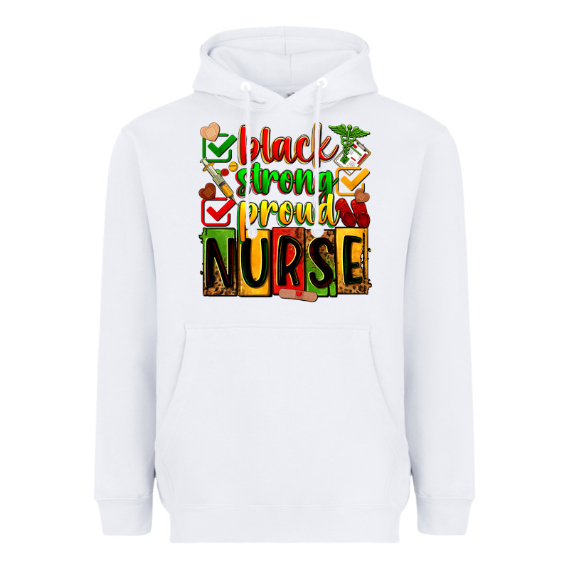 Black Strong Proud Nurse Heavyweight Hoodie by Zillion Design Studio | Teevron