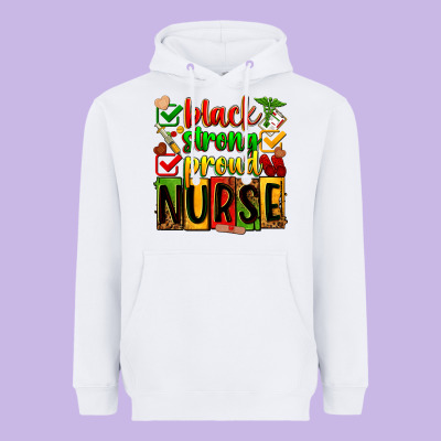 Black Strong Proud Nurse Heavyweight Hoodie Designed By Zillion Design Studio