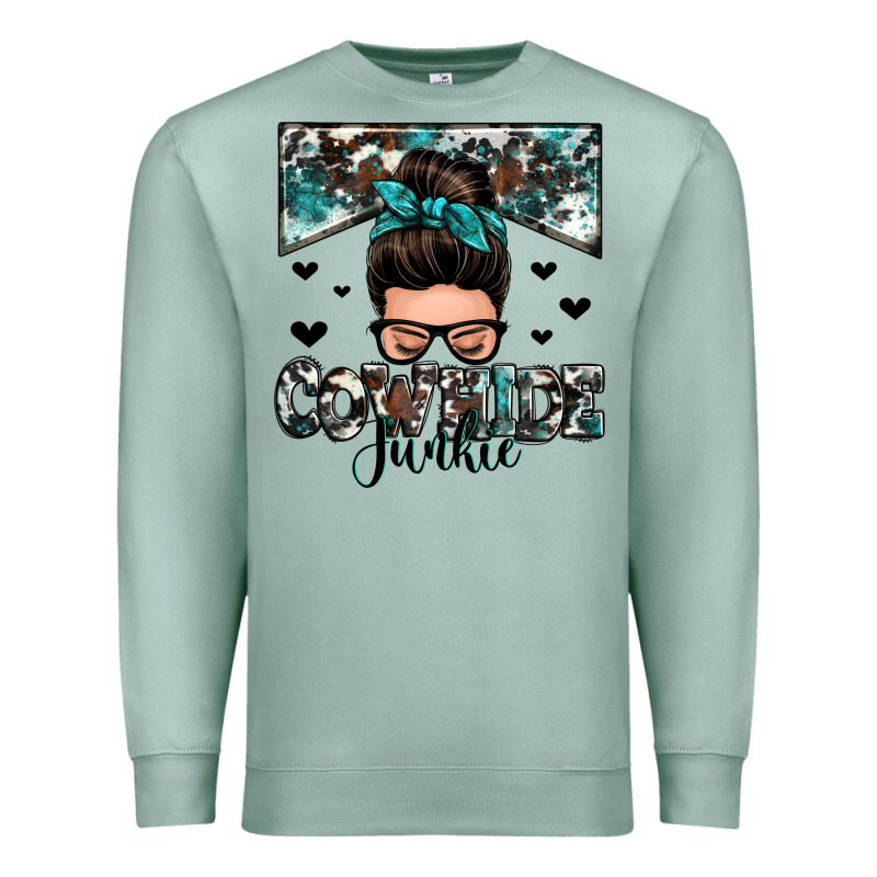 Cowhide Junkie Messy Bun Premium Sweatshirt by Zillion Design Studio | Teevron