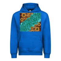 Cobalt Tooled Leather And Sunflowers Urban Hoodie - Jasminsmagicworld