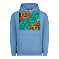 Pigment Pebble Blue Tooled Leather And Sunflowers Urban Hoodie - Jasminsmagicworld