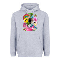 Heather Grey summer smile face and beach vibes with rainbow tbw Heavyweight Hoodie - texasbilliewilder