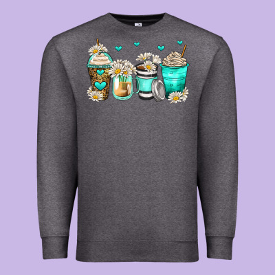 Daisy Coffee Cups Premium Sweatshirt Designed By Zillion Design Studio