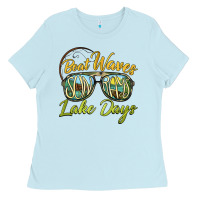 Baby Blue boat waves sun rays lake days Ladies Tee - BarkalooDesign