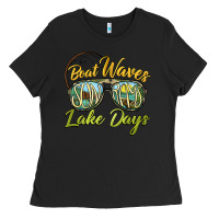 Black boat waves sun rays lake days Ladies Tee - BarkalooDesign