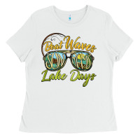White boat waves sun rays lake days Ladies Tee - BarkalooDesign