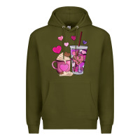 Army Green valentines day heart coffe Premium Hoodie - AdoDesignShop