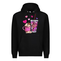 Black valentines day heart coffe Premium Hoodie - AdoDesignShop
