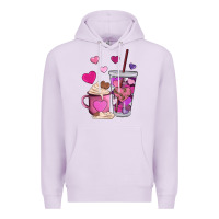 Lilac valentines day heart coffe Premium Hoodie - AdoDesignShop