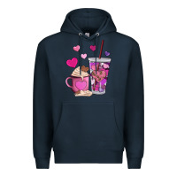 Navy valentines day heart coffe Premium Hoodie - AdoDesignShop