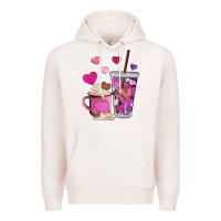 Pale Pink valentines day heart coffe Premium Hoodie - AdoDesignShop