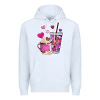White valentines day heart coffe Premium Hoodie - AdoDesignShop