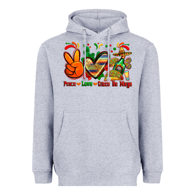 Peace Love Cinco De Mayo Heavyweight Hoodie by Zillion Design Studio | Teevron