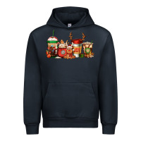 Navy Reindeer Christmas Coffee Cups Urban Hoodie - Jasminsmagicworld