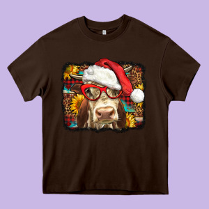 Christmas Cow Heavy Core Tee Designed By Lillyallendesigns