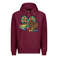 Burgundy autism hearts leopard cowhide Premium Hoodie - Artiststas
