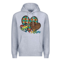 Heather Grey autism hearts leopard cowhide Premium Hoodie - Artiststas