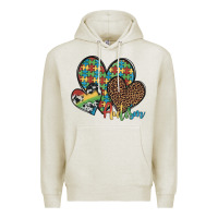 Oatmeal Heather autism hearts leopard cowhide Premium Hoodie - Artiststas