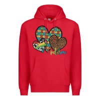 Red autism hearts leopard cowhide Premium Hoodie - Artiststas
