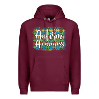 Burgundy autism awareness puzzle background Premium Hoodie - Artiststas