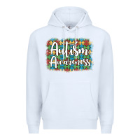 White autism awareness puzzle background Premium Hoodie - Artiststas