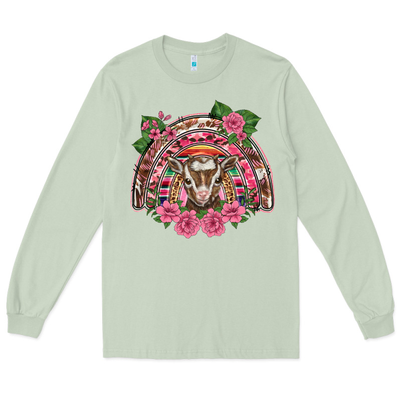 Pink Floral Baby Goat Rainbow Long Sleeve Tee by BarkalooDesign | Teevron