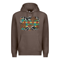 Coffee autism awareness leopard cowhide background Premium Hoodie - Artiststas