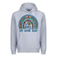 Heather Grey in april we wear blue autism awareness leopard rainbow Premium Hoodie - Artiststas