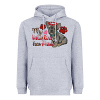 Heather Grey my valentine has paws french bulldog Heavyweight Hoodie - RanaPortraitStore