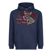 Navy my valentine has paws french bulldog Heavyweight Hoodie - RanaPortraitStore