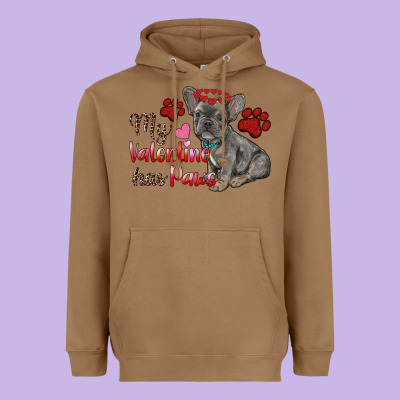 My Valentine Has Paws French Bulldog Heavyweight Hoodie Designed By Ranaportraitstore