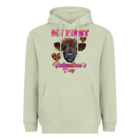 Matcha my first valentine's day highland calf Heavyweight Hoodie - RanaPortraitStore