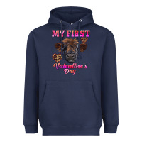 Navy my first valentine's day highland calf Heavyweight Hoodie - RanaPortraitStore