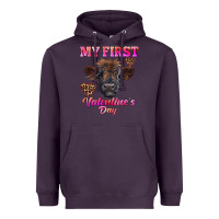 Plum my first valentine's day highland calf Heavyweight Hoodie - RanaPortraitStore
