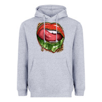 Heather Grey watermelon lips with leopard Heavyweight Hoodie - texasbilliewilder