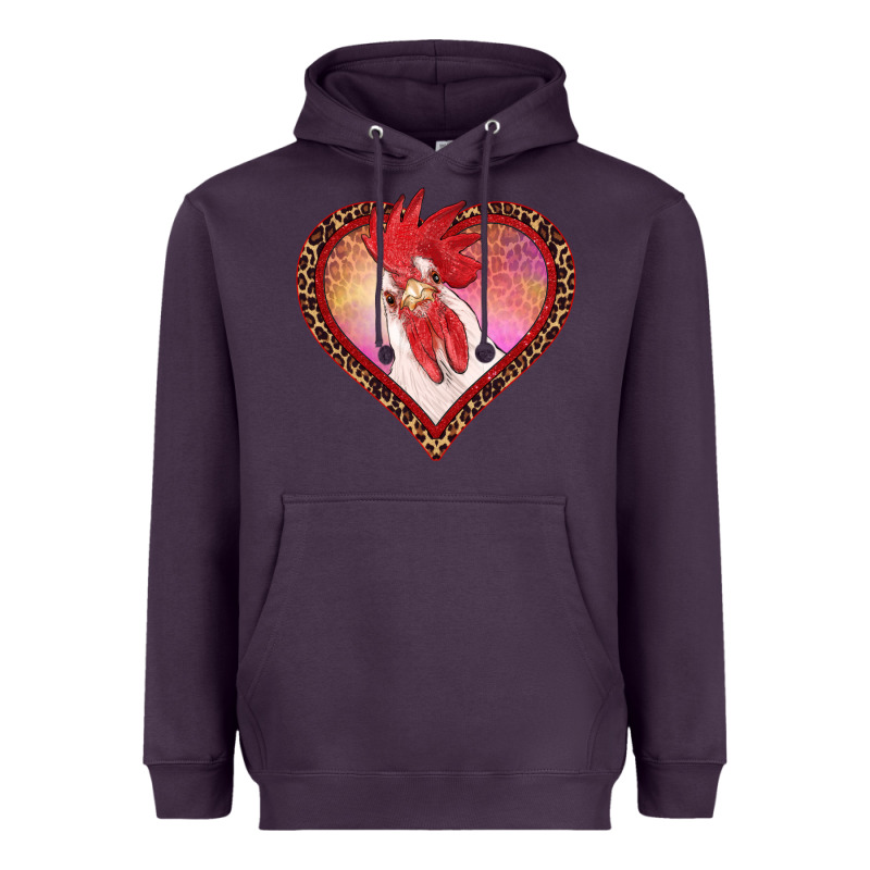 Valentine's Day Rooster With Leopard Heart Heavyweight Hoodie by RanaPortraitStore | Teevron