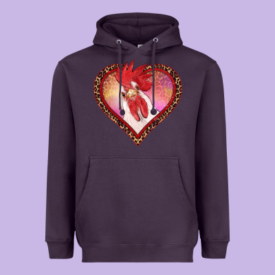 Valentine's Day Rooster With Leopard Heart Heavyweight Hoodie Designed By Ranaportraitstore