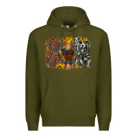 Army Green saddle sunflower horseshoe cowhide leopard background Premium Hoodie - Artiststas