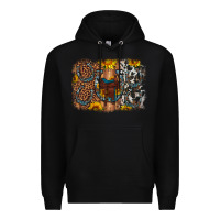 Black saddle sunflower horseshoe cowhide leopard background Premium Hoodie - Artiststas