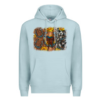 Blue Mist saddle sunflower horseshoe cowhide leopard background Premium Hoodie - Artiststas